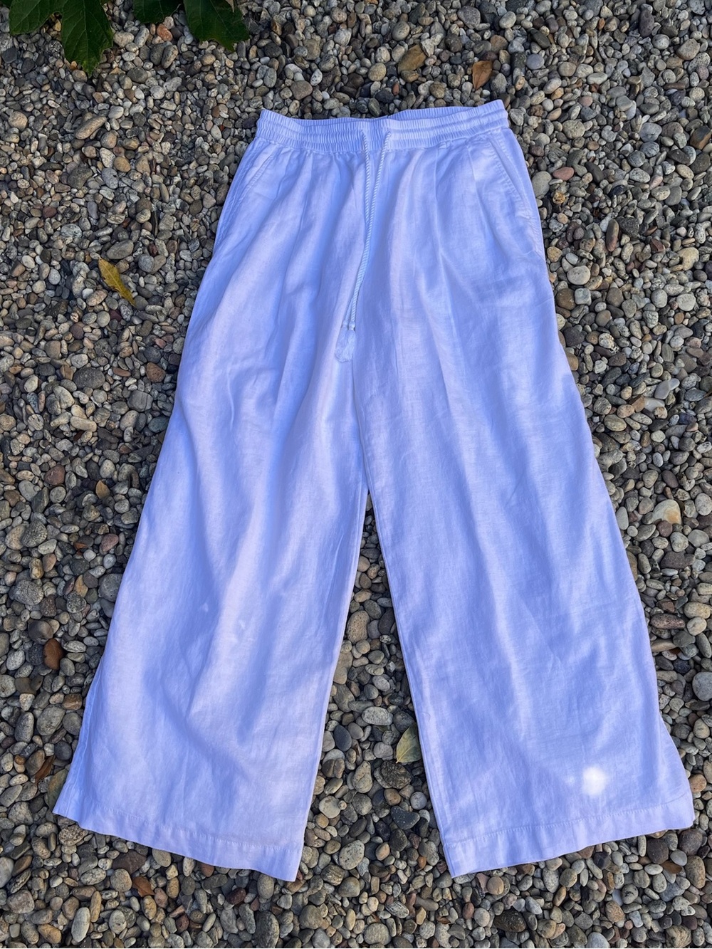 Ann Taylor Weekend wide-leg pleated linen-blend pants with drawstring - size M